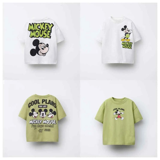 Cotton Mickey Mouse White & Green Cool Plans T-Shirt