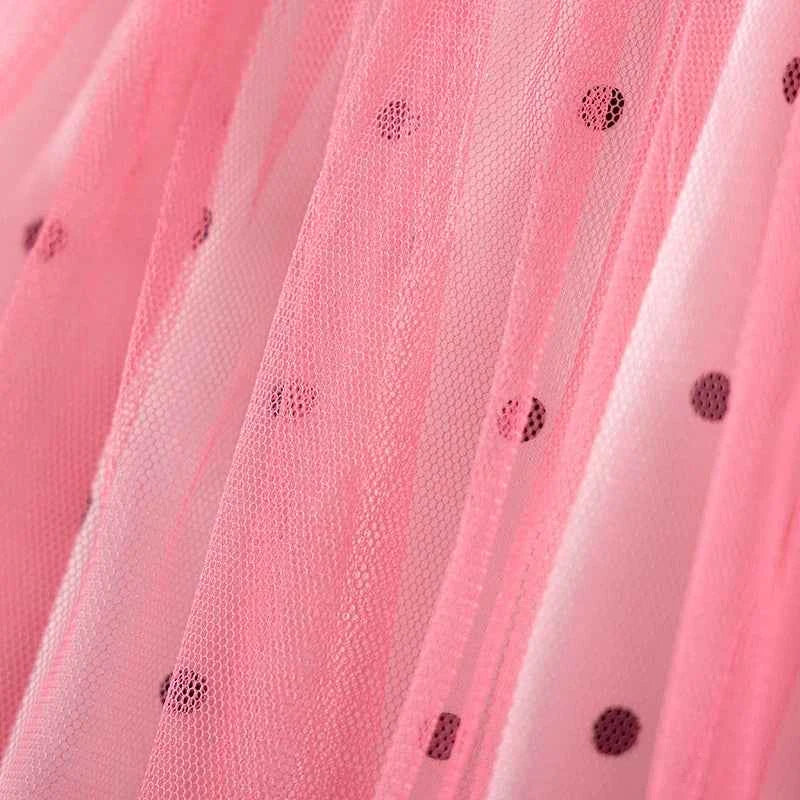 100% Cotton Polka Dot Rainbow Flower Mesh Dress