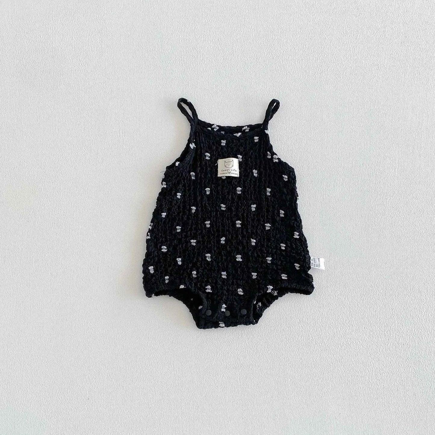 100% Cotton Smocked Sleeveless Romper Playsuit In Black & Brown