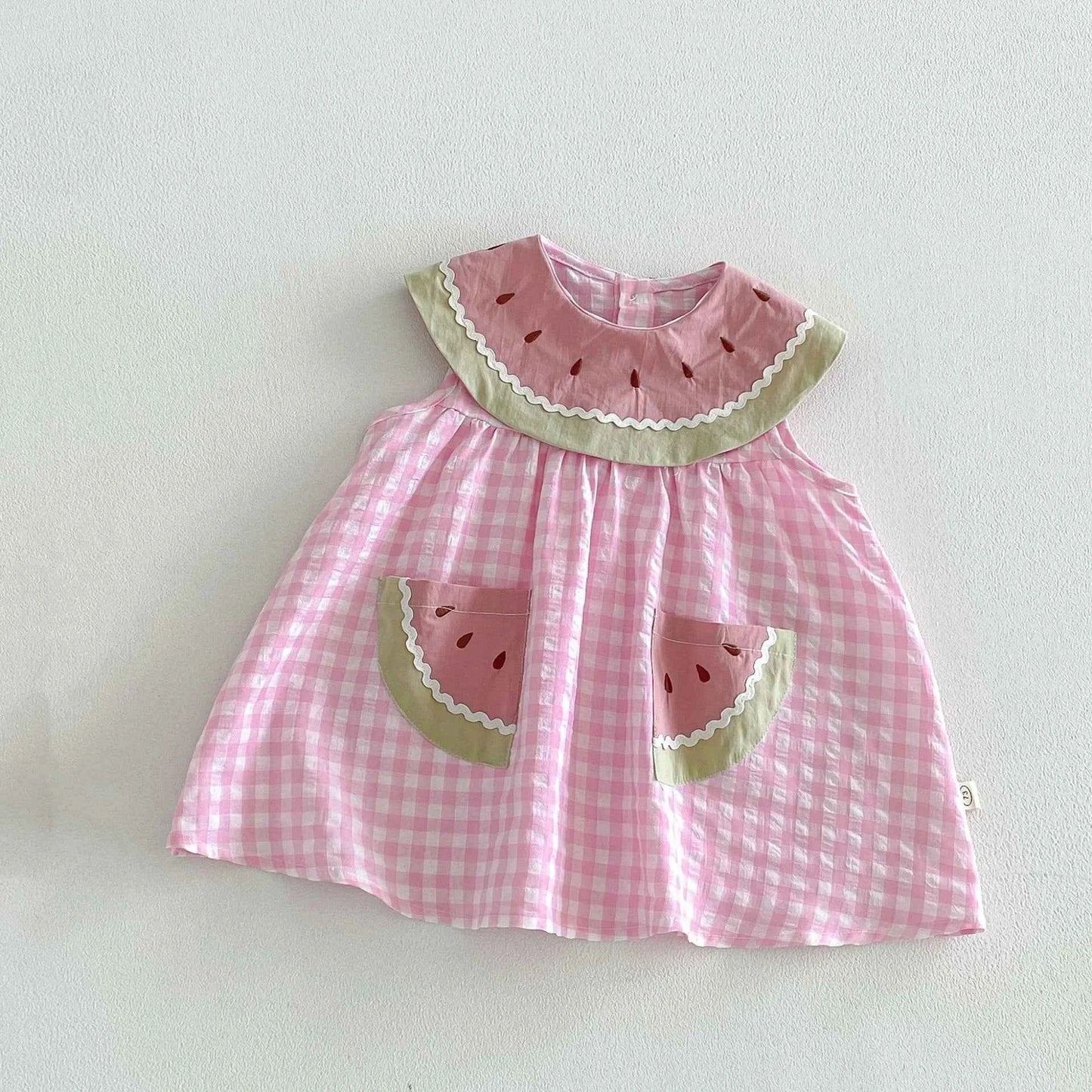 Cotton Pink Watermelon Gingham Romper/Dress