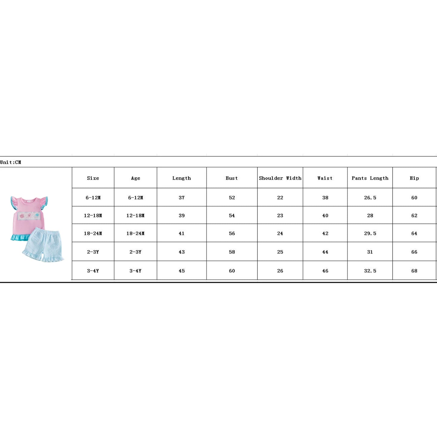 Pink Ruffle Sleeve Top & Blue Ruffle Shorts Set