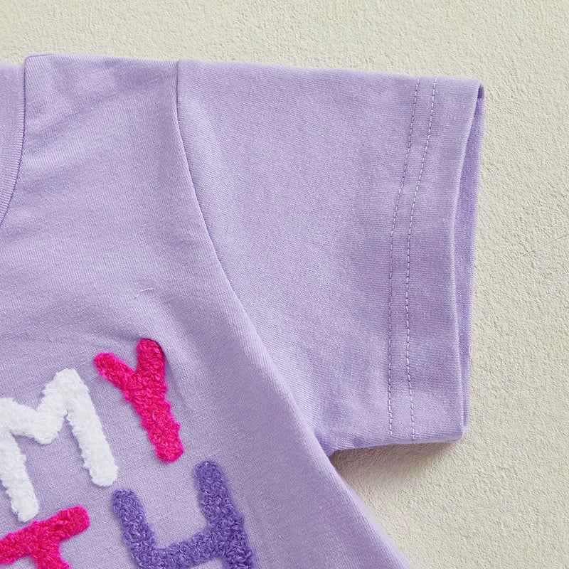 Cotton Birthday Lavender Tee & Pastel Rainbow Tulle Skirt