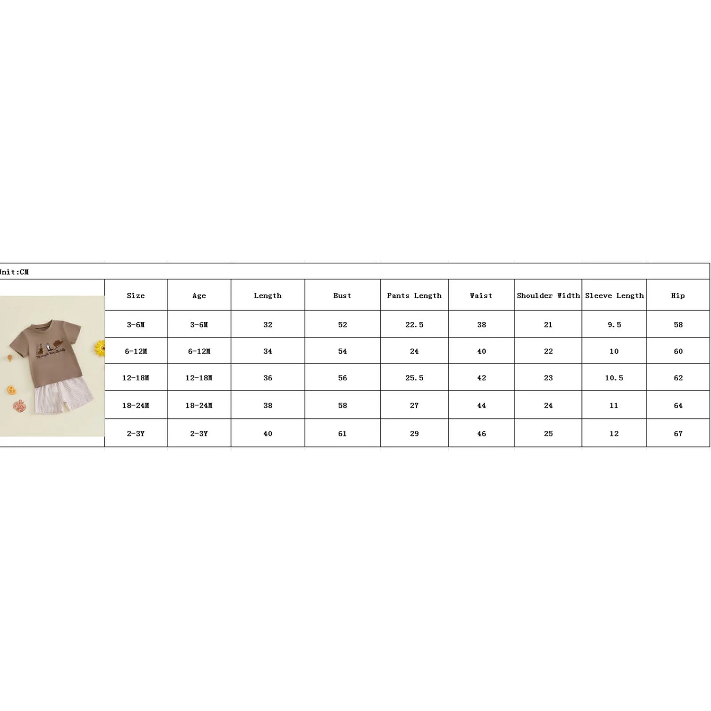 Cotton Brown Embroidered T-shirt & Striped Elastic Waist Shorts Set