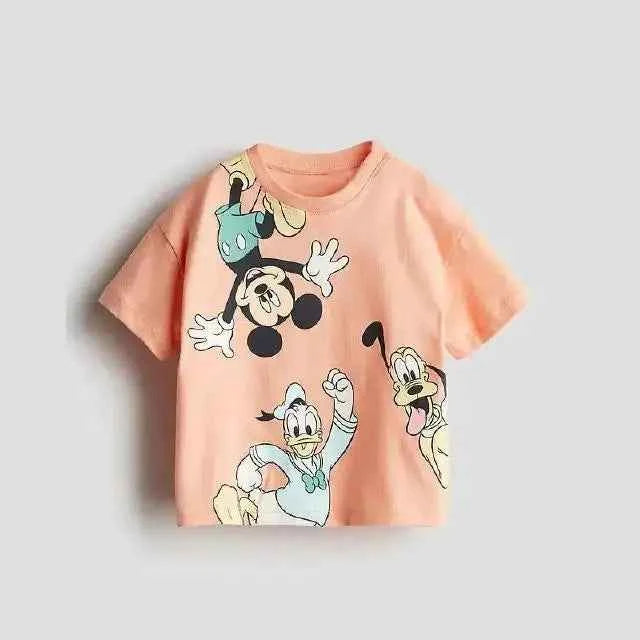 Cotton Mickey Mouse & Friends Cartoon Print Crewneck Tee