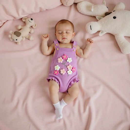 Knitted Floral Bee & Watermelon Rompers Set