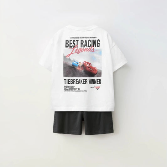 Cotton Lightning McQueen & Mickey Mouse White Tee & Shorts Set