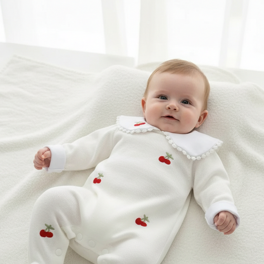 Cherry Embroidered Baby Romper – Soft Viscose Blend