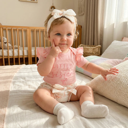 Cotton Little Sister Ruffle Bodysuit & Bow Print Shorts Set