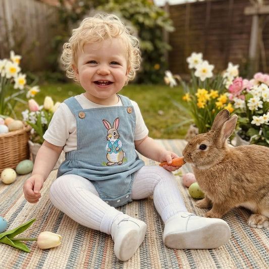Cotton Peter Rabbit Blue Corduroy Romper With Buttons