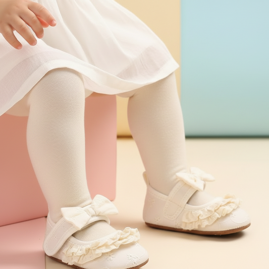 Cream Ruffle Bow Soft Sole Shoes