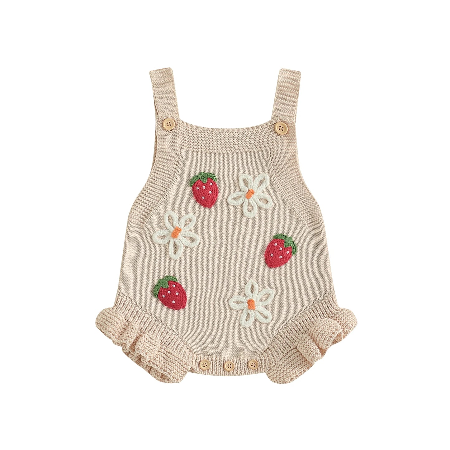Cotton Strawberry & Daisy Knit Romper Trio