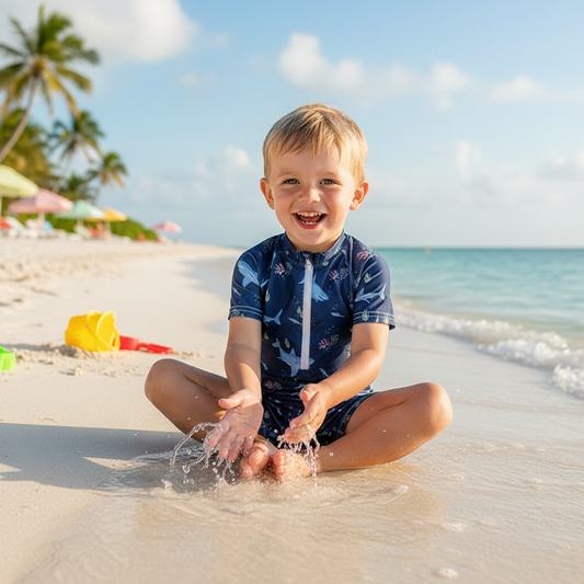 Ocean Life & Palm Tree Short Sleeve Swimwear