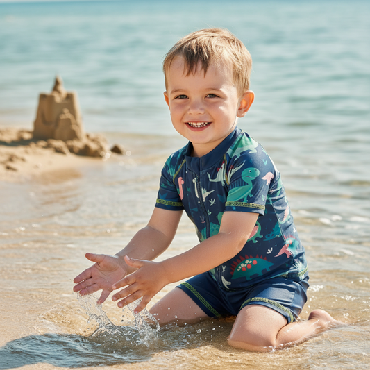 Sea Creatures & Dinosaur Rash Guard Swim Set With Sun Hat