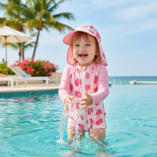 Strawberry & Floral Print Swimwear Suits & Sun Hats