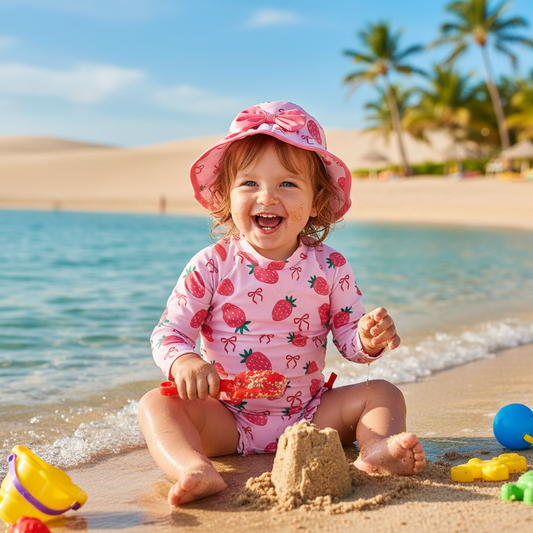 Strawberry Peach Watermelon Long Sleeve Sunsuit & Hat Set