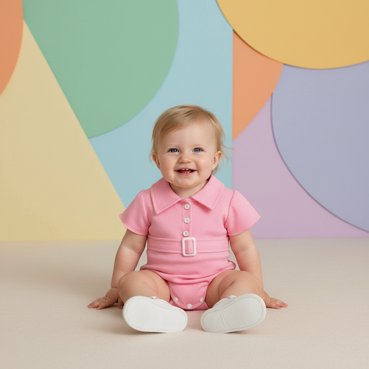 Pink Collared Belted One-Piece Bodysuit