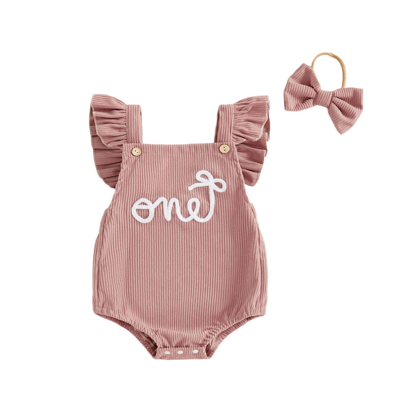 Cotton Ruffle Sleeve One Rompers With Matching Bow Headbands