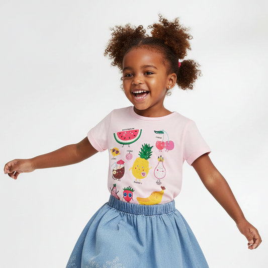 100% Cotton Pink Fruit Characters Tee