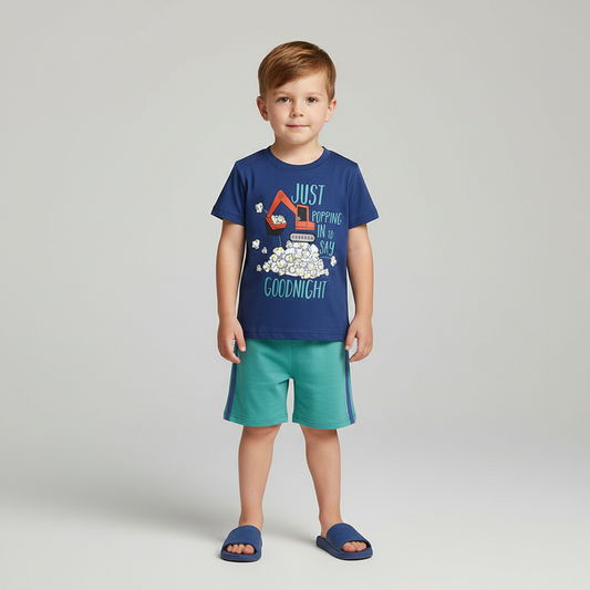 100% Cotton Popcorn Short Sleeve Pajama Set