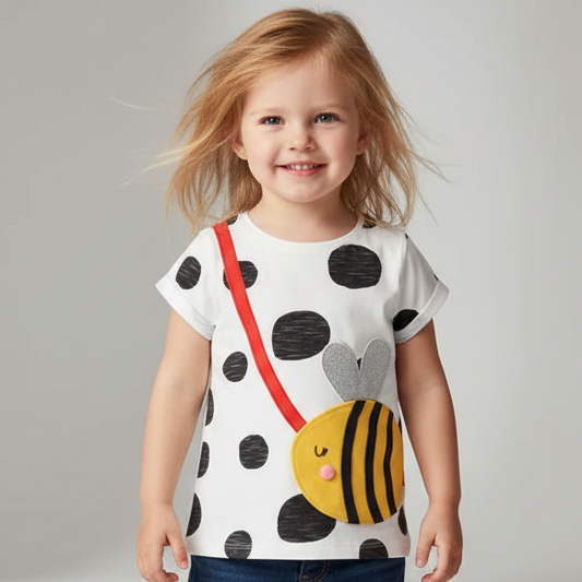100% Cotton Bee Purse Polka Dot White Short Sleeve Shirt