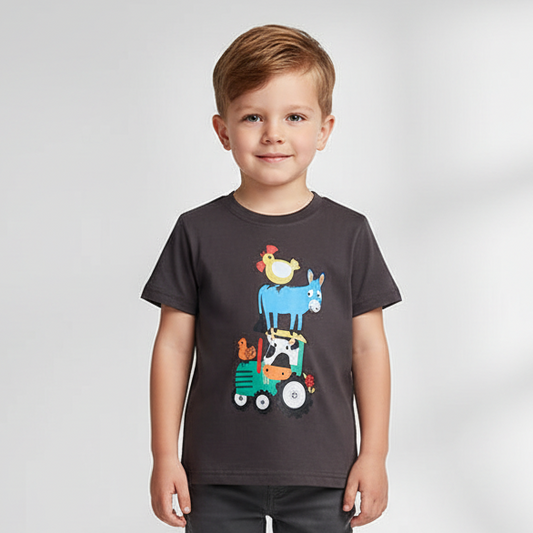 100% Cotton Farm Animal Tractor Stack Cotton T-Shirt