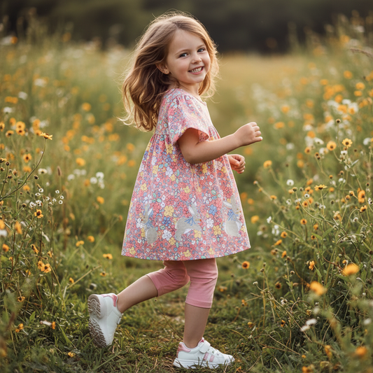 100% Cotton Floral Dress & Pink Leggings Set