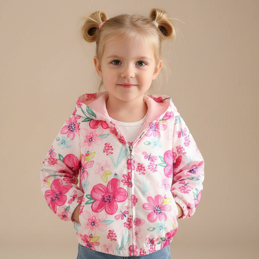 Kids Spring Floral Jacket – Lightweight Hooded Windbreaker