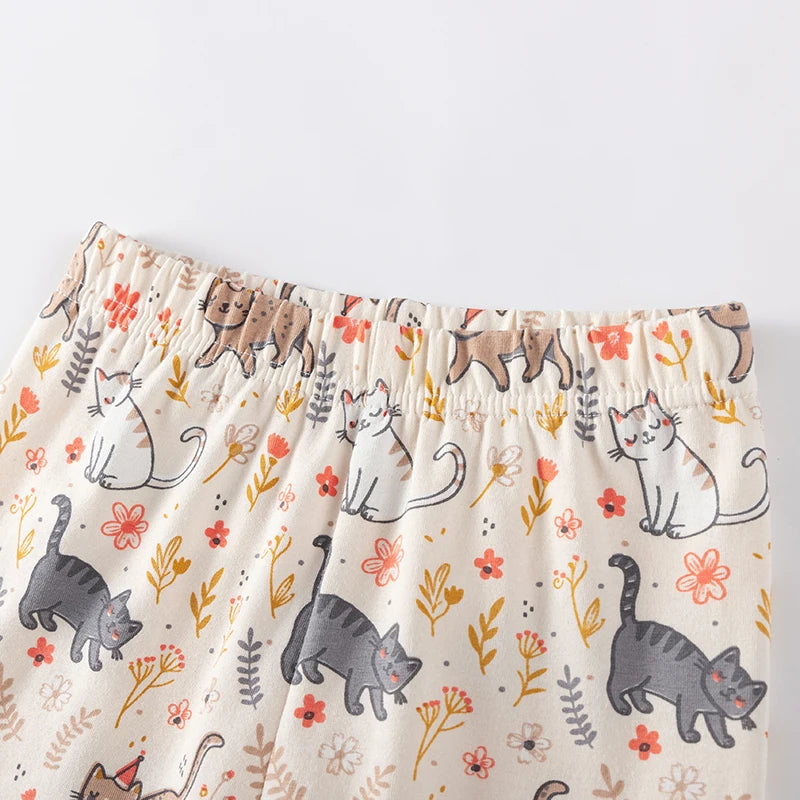 100% Cotton Pink Cat Ruffle Top & Capri Leggings Set