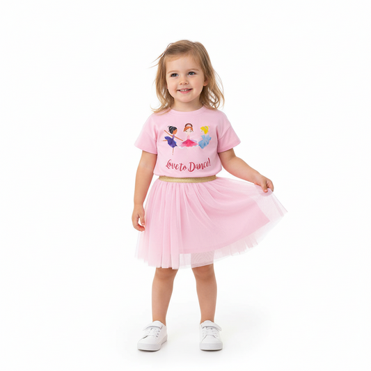 100% Cotton Tinker Bell Ballerina Tee & Pink Tulle Skirt Set