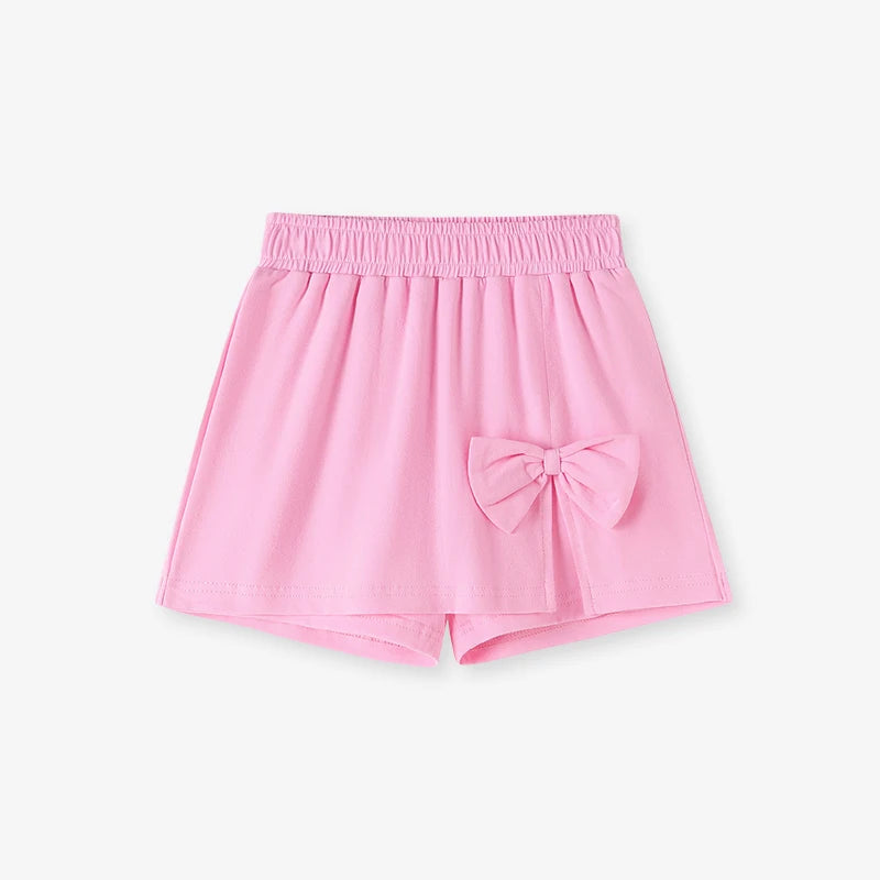 100% Cotton White Bow Print Tee & Pink Bow Shorts Set
