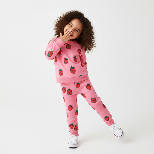 Pink Strawberry Sweatshirt & Joggers Set