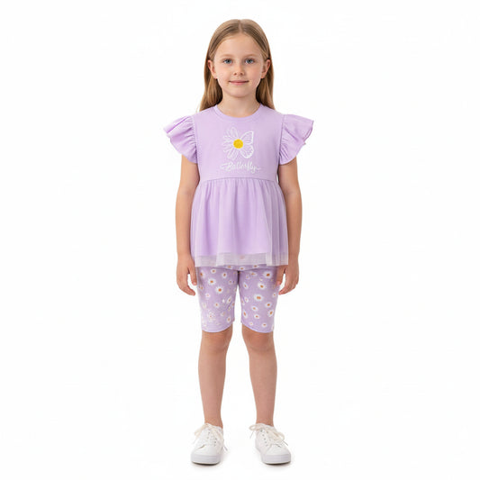 100% Cotton Butterfly Peplum Top & Floral Leggings Set