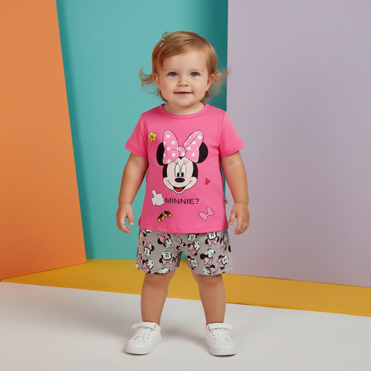 100% Cotton Minnie Mouse Pink Tee & Shorts Set
