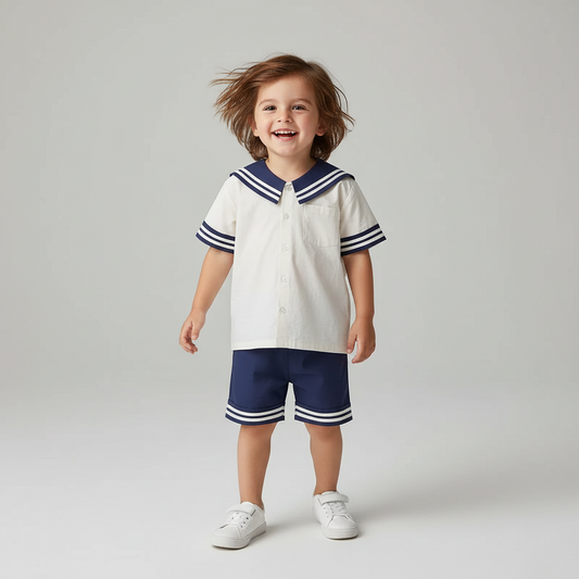 100% Cotton Sailor Collar Soft Cotton Navy Outfit Set