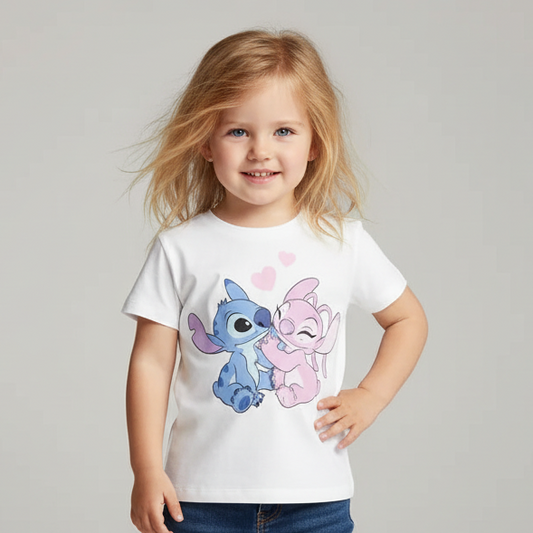 100% Cotton Stitch & Angel Love Heart Short Sleeve Tee