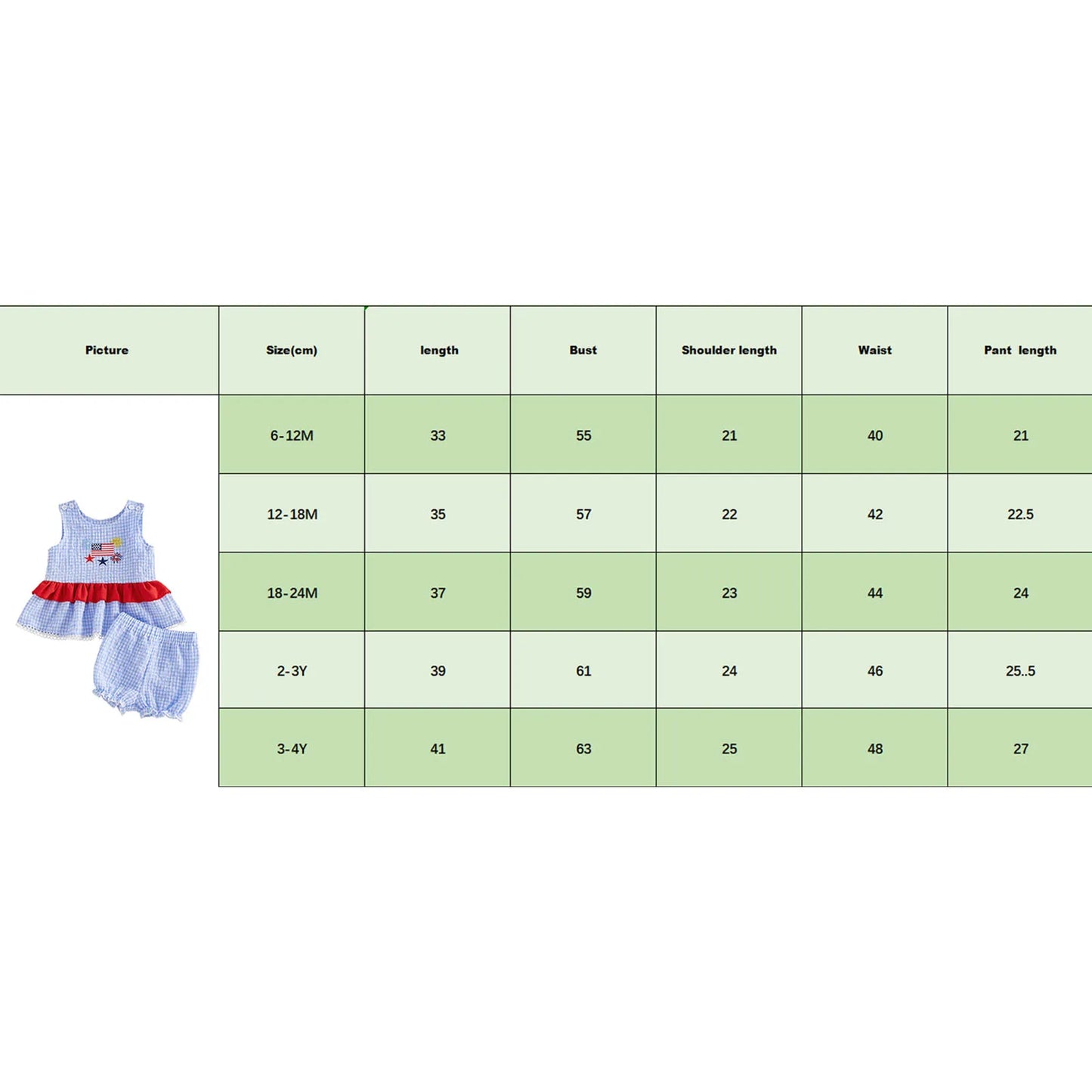 Gingham Peplum Top & Shorts Set With Flag Embroidery