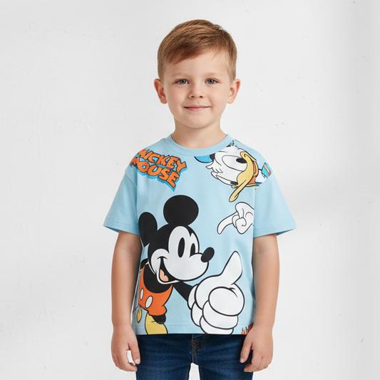 100% Cotton Mickey Mouse Donald Duck Illustrated Cotton Tee
