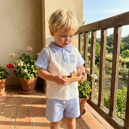 Striped Collar Polo & Shorts Set