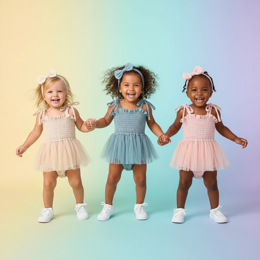 Cotton Tulle Ballet Rompers & Matching Bow Headbands