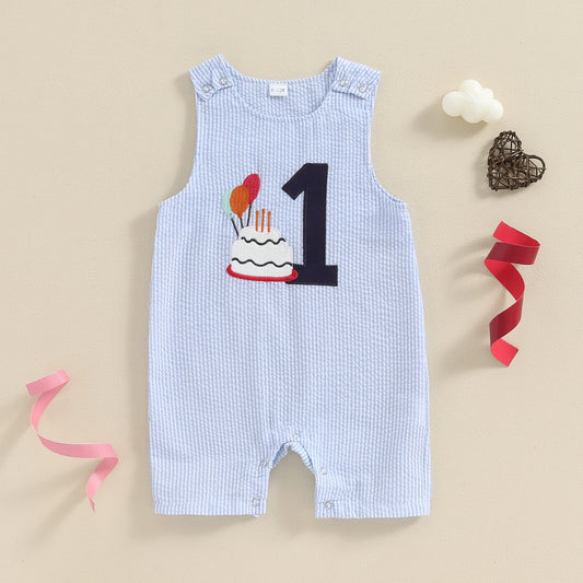 Striped Number One Birthday Cake Romper Set