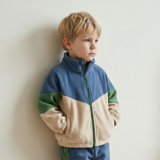 Kids Colorblock Polar Fleece Jacket – Warm Full-Zip Layer for Cold Weather