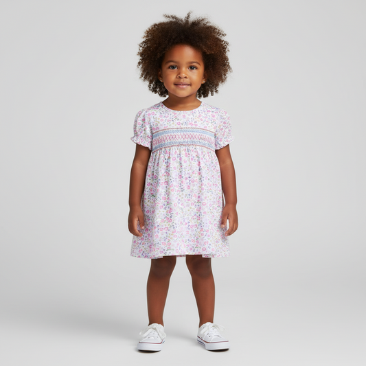 100% Cotton Girls Floral Cotton Dress – Soft Everyday Princess Dress