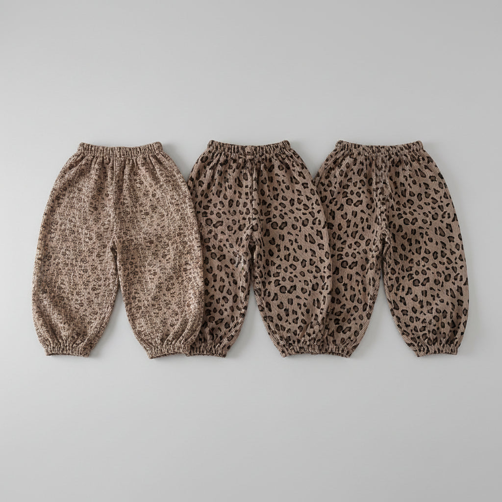 Ewapi leopard print casual loose pants for spring and autumn, comfortable versatile pants for kids aged 6-9 months.