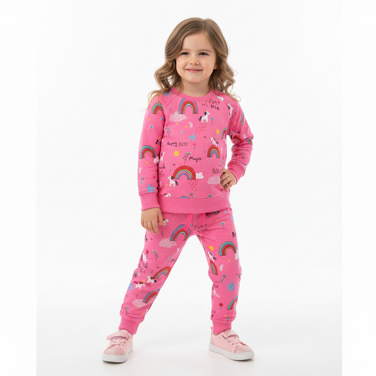 100% Cotton Pink Rainbow Sweatshirt & Jogger Set