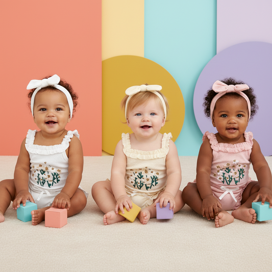 Ruffled Floral Romper & Bow Headband Set