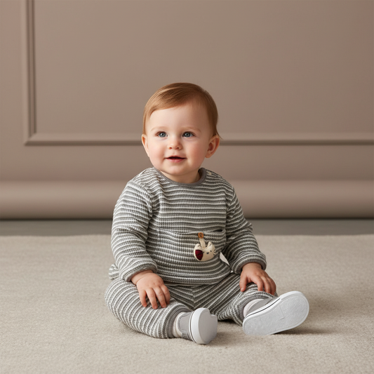 Waffle Knit Sweater & Pants Set With Bird Patch