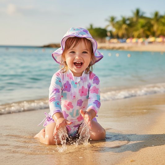 Floral Ruffle Swimwear Set With Matching Sun Hats