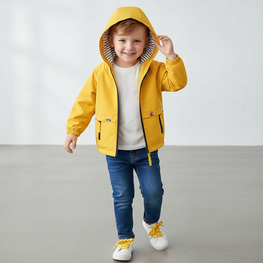 Boys Lightweight Hooded Zip Jacket – Cartoon Detail Everyday Layer