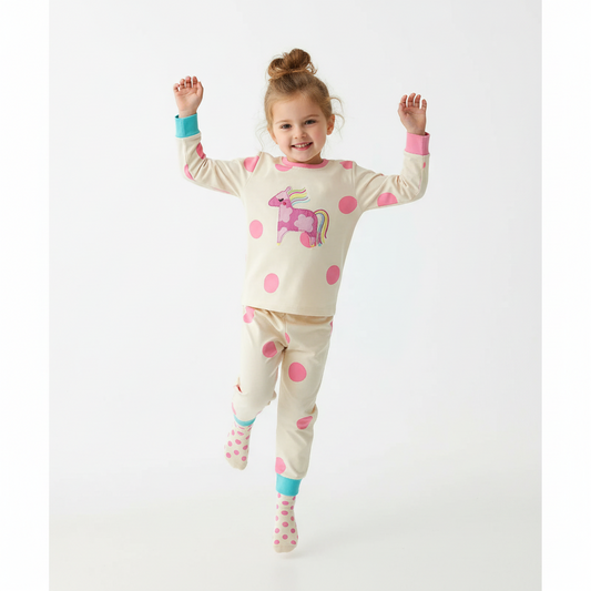 100% Cotton Girls Horse Applique Pyjamas Set - Cotton Sleepwear