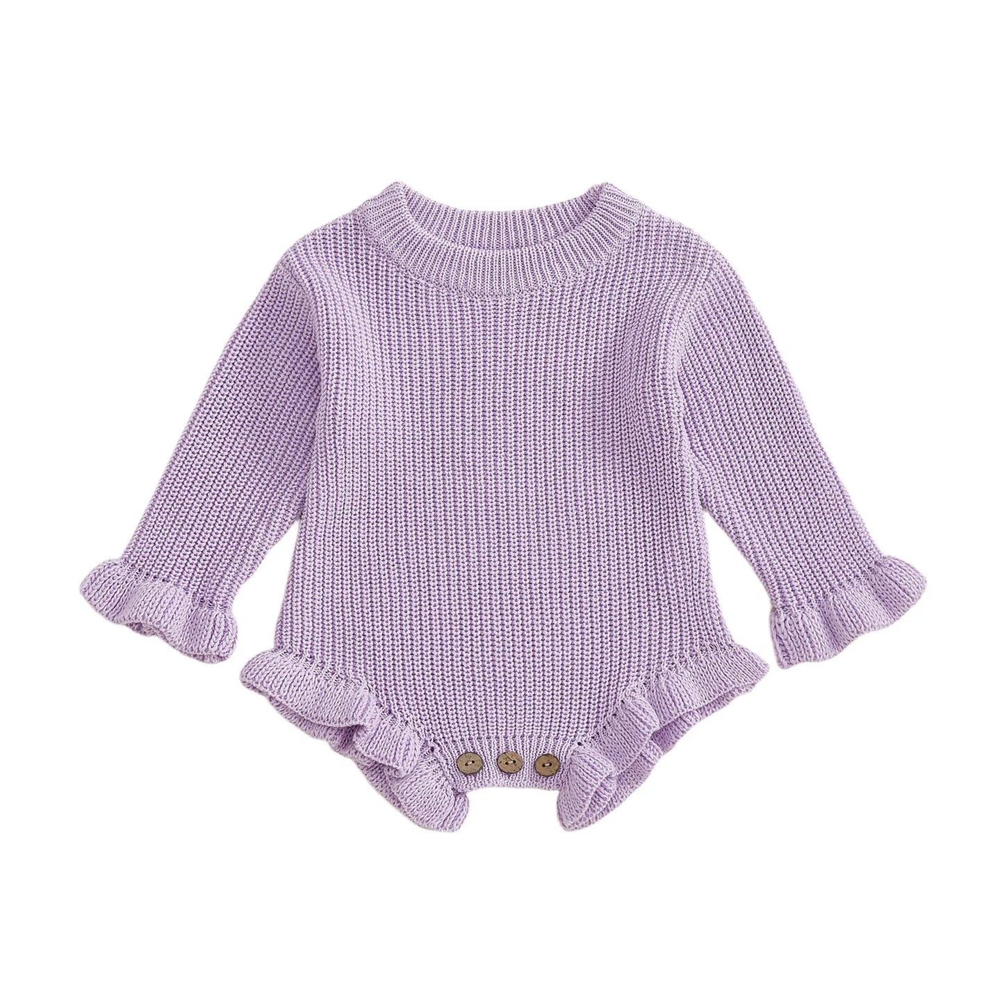Cotton Ruffled Sleeve Knitted Rompers In Pastel Colors